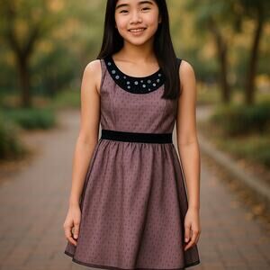 KC Parker Girls Dress Size 8 Black Pink Fancy Mesh Overlay Velvet Trim NEW